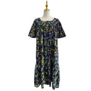 Vintage Jennifer Moore Purple Cotton & Rayon Ruffle Muumuu House Dress size S